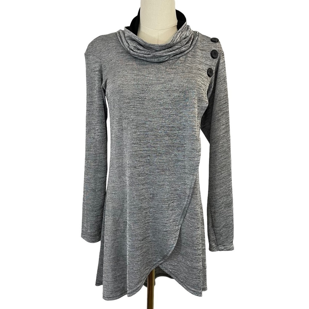 Joseph Ribkoff Long Sleeve Top Womens 4 XS Silver Wrap Front Mock Neck Shirt